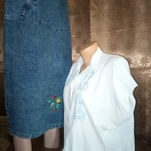 *Много лотов!* Модный look: брендовая джинсовая юбка с вышивкой handmade и хлопковая блуза