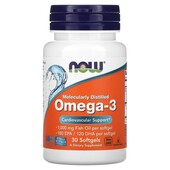 Омега-3 риб'ячий жир, Omega-3, Now Foods, молекулярно дистильований, 30 капсул