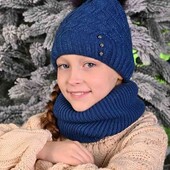 Теплющий комплект девочке, шапка хомут. +- 5-12 лет
