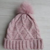 В'язана зимова шапка для дівчинки з відворотом та помпоном primark Розмір S/M