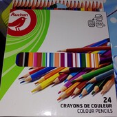 Набор качественных разноцветных карандашей Auchan 24 шт, читаем описание