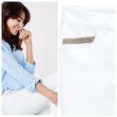 ♕ Білі джинси з декоративною блискучою окантовкою 7/8 Tchibo, розміри наші: 44-46 (38 євро)