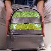 Рюкзак молодёжный экокожа+пайетки перевертыши в серебряном цвете.