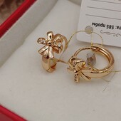 красивые и нежные круглые серьги с фианитами, позолота 585 пробы