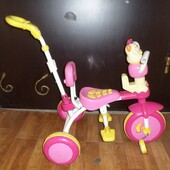 Велосипед детский трехколесный розовый с родительской ручкой под ремонт
