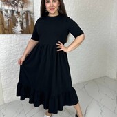 Сукня з турецького куліру зі зборками 46-60 рр. Женское черное пышное платье 00390 VK