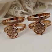 супер! изящное кольцо в стиле Louis Vuitton, фианиты, р.18, мед.сталь