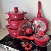 Набір каструль Червоний із гранітним антипригарним покриттям Higher Kitchen 12 предметів