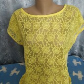 Блузка(тонкий трикотаж+гипюр) жёлтого цвета на женщину L/XL,см.замеры