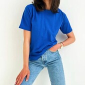 ⇑ Базова жіноча футболка з бавовни, синя, розмір М