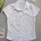 Дитяча біла літня сорочка 7-8 років блузка з коротким рукавом для дівчинки