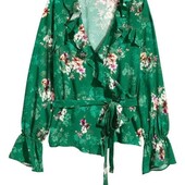 Блузка на запах жіноча в квіточку h&m зелена р.L