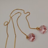 шикарные серьги-протяжки с кристаллами Swarovski, цвет нежно-розовый, позолота 585 пробы