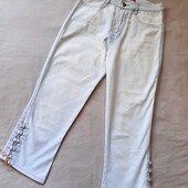 Укороченные штаны бриджы коттон джинс на кожаной шнуровке р.44-46