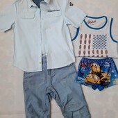 Джинсовые шорты + рубашка + плавки для пляжа на 7-9 лет