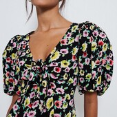 Black Floral Knot Front Tea Dress р.16 миди