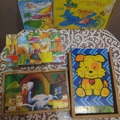 Всі пазли одним лотом дерев'яні 5 шт+ кубики