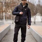 Трійка комплект чоловічий: куртка active TNF чорно-синя + штани tnf чорні. Барсетка tnf у подарунок!