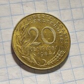 Монета Франції 20 сантимів 1984