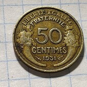 Монета Франції 50 сантимів 1931
