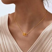 Ланцюжок, кольє, підвіска круг, квадрат, медсталь, позолота 18к