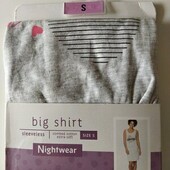 Нічна бавовняна сорочка сіра сердечко Nightwear S