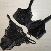 Hunkemoller noir Неймовірний жіночий комплект: бюстгальтер 75Ф і труси із мережива і сатину М розмір