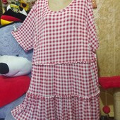 ❤️Брендовая натуральная белая в клетку трикотаж клёш туника новая❤️Турция.Оверсайз.Пог146-250см.