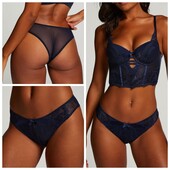 Hunkemoller! Мереживні жіночі труси з попкою із сіточки, бразиліани Хл розмір peacoat! Лот 435