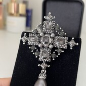 Нова брошка ! Cross pin brooch with gray crystals and gray pearl