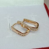 Нежные овальные серьги с фианитами. Позолота 585 пробы 18К.