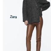 Эластичные коричневые облегающие леггинсы из экокожи Zara XL /32