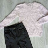 Shein + YD стильный комплект джинсы рванки + свитерок травка на подростка рост 158 см