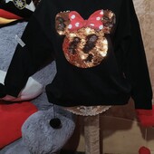 ❤️Брендовая чёрная с Мики с пайетками перевёртыши кофта тёплая новая❤️ Турция.Пог118-140см.