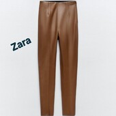 Эластичные коричневые облегающие леггинсы из экокожи Zara XL /32
