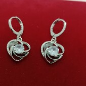 Шикарные серебряные серьги с крупным цирконием.Проба 925.