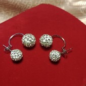 Шикарные серебряные серьги -шарики с цирконием.Проба 925.