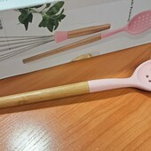 Ernesto ложка-шумовка кухонная 35 cm розовая силиконовая, ручка-бамбук