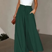 Стильные широкие брюки с карманами, палаццо, р. xxl, наш 50-54, изумруд