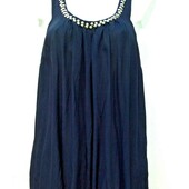 Ladies navy viscose studded scoop neck Sleeveless Tunic Top UK 16