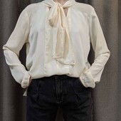 Кремова стильна блуза з бантом, XS