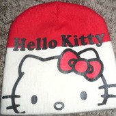 Шапочка hello Kitty на 3-4 года.Двойная вязка.
