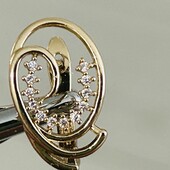 Красивые серьги с белыми цирконами, позолота 18К,высота 2.1 см,шир 11 мм