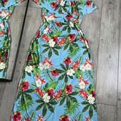 Розпродаж магазину! Кайф сукня тропічний принт на плечах в план по боках розрізи