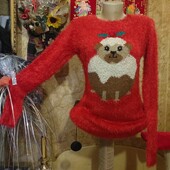 ❤️Брендовый натуральный ярко красный травка весь с люрексом серебра свитер новый❤️Турция.Пог94-180см