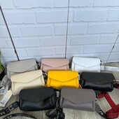 Жіночий клатч з широким ремнем еко шкра капучно жовтий беж блий пудра чорний сірий