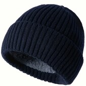 Шапка чоловіча тепла на хутрі темно синя