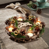 Новогодняя композиция деревянная с 3 подсвечниками и декором 28 см комбинированная Livarno Home