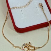 Очаровательный браслет со змеёй и разноцветными фианитами, 17,5-20,5 см. Позолота 585 пробы 18К.