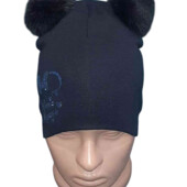 Красивая двойная шапочка с натуральными помпонами, осень/весна